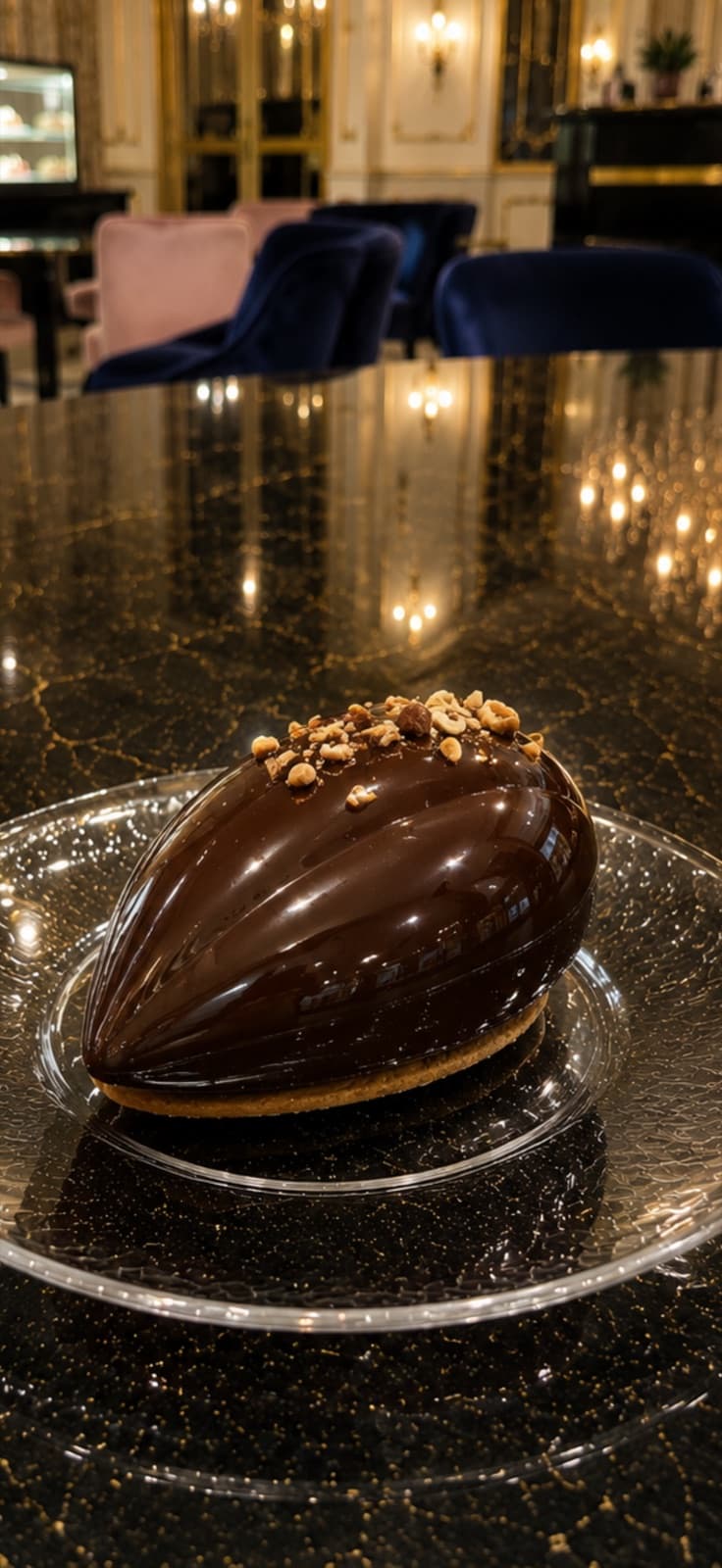 Pâtisserie trompe-l'oeil chocolatée en forme de fève de cacao